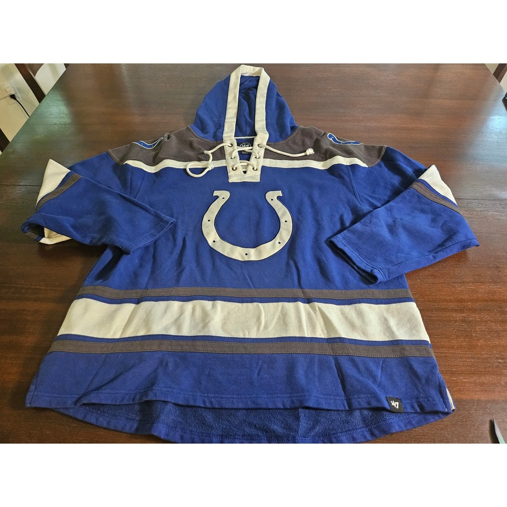 '47 Brand Indianapolis Colts Hoodie Mens XXL Blue Lace Up Hockey Sweatshirt